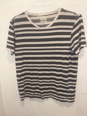 All Saints Black & White Striped Short Sleeve Crew Tee